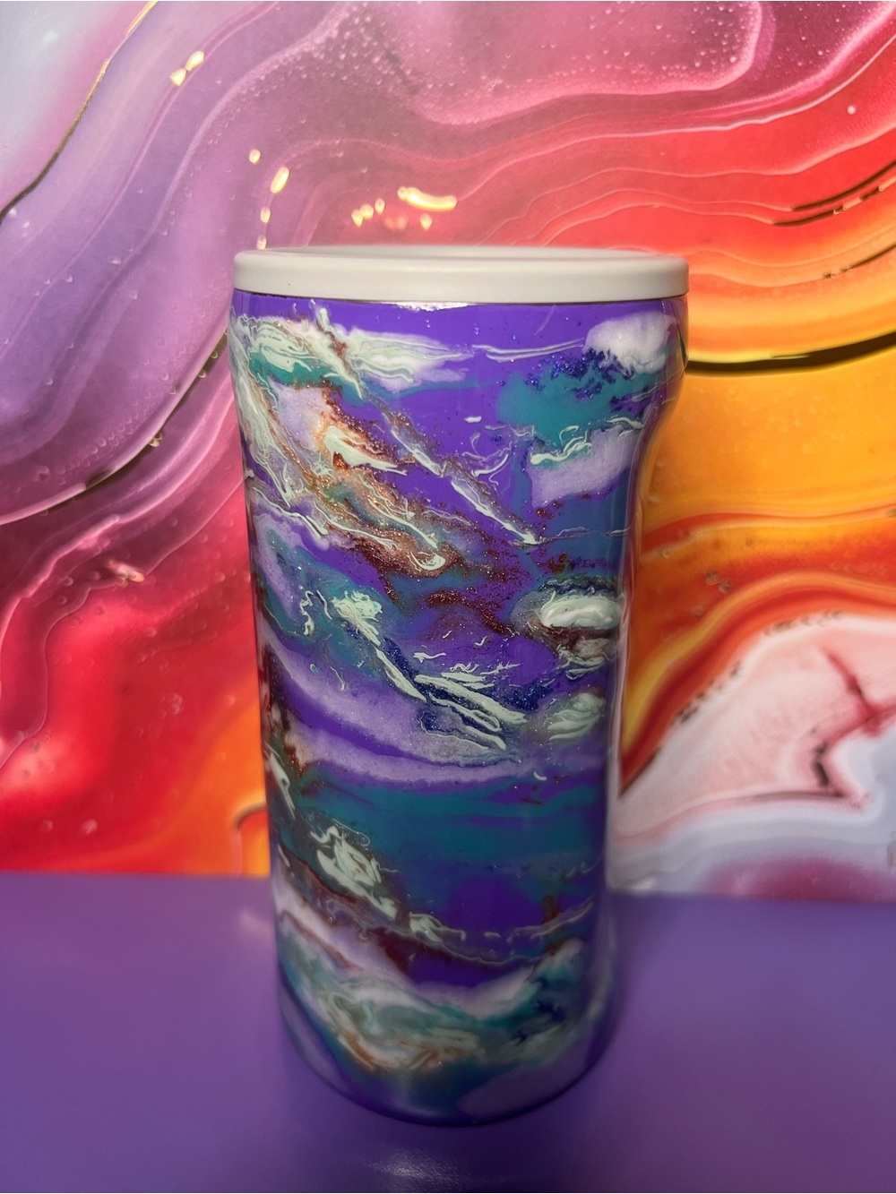 Purple Marble Swirl Metal Tall Can Coozie